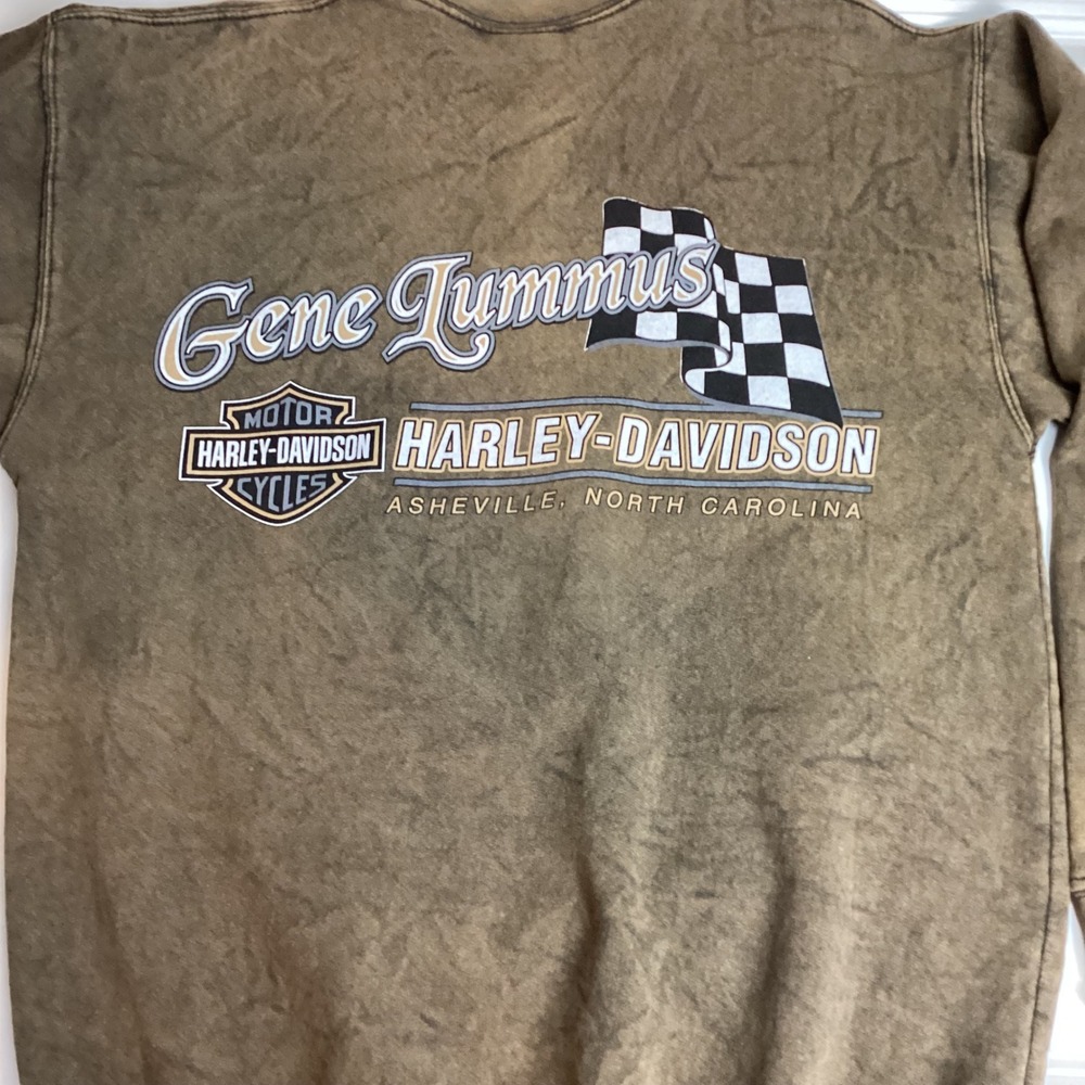 Harley Davidson Sweatshirt Lummus Asheville Brown Acid Wash Eagle Gene Small 108 - Picture 2 of 9